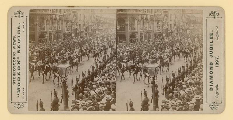 Stereoscopische afdruk van het diamanten jubileum van koningin Victoria, 28 juni 1897 door English Photographer