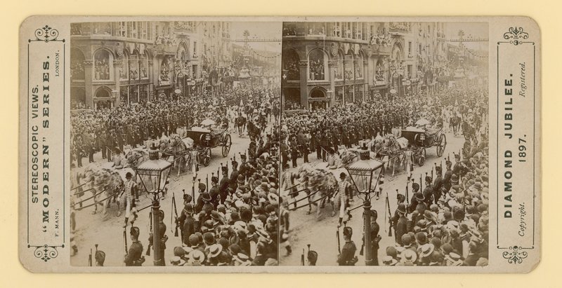 Stereoscopische afdruk van het diamanten jubileum van koningin Victoria, 28 juni 1897 door English Photographer