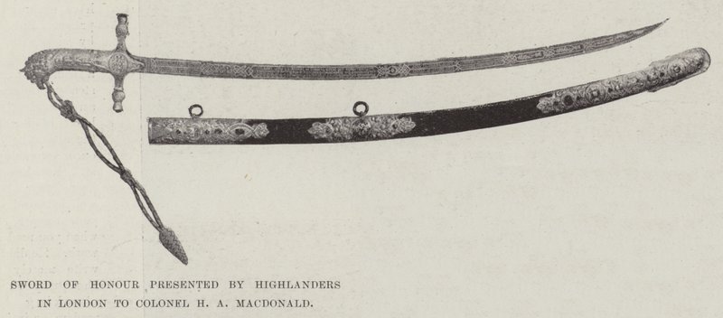 Eerwaardeswaard aangeboden door Highlanders in Londen aan kolonel H A MacDonald door English Photographer