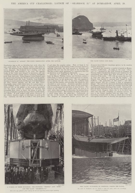 De America Cup-uitdager, tewaterlating van Shamrock II in Dumbarton, 20 april door English Photographer