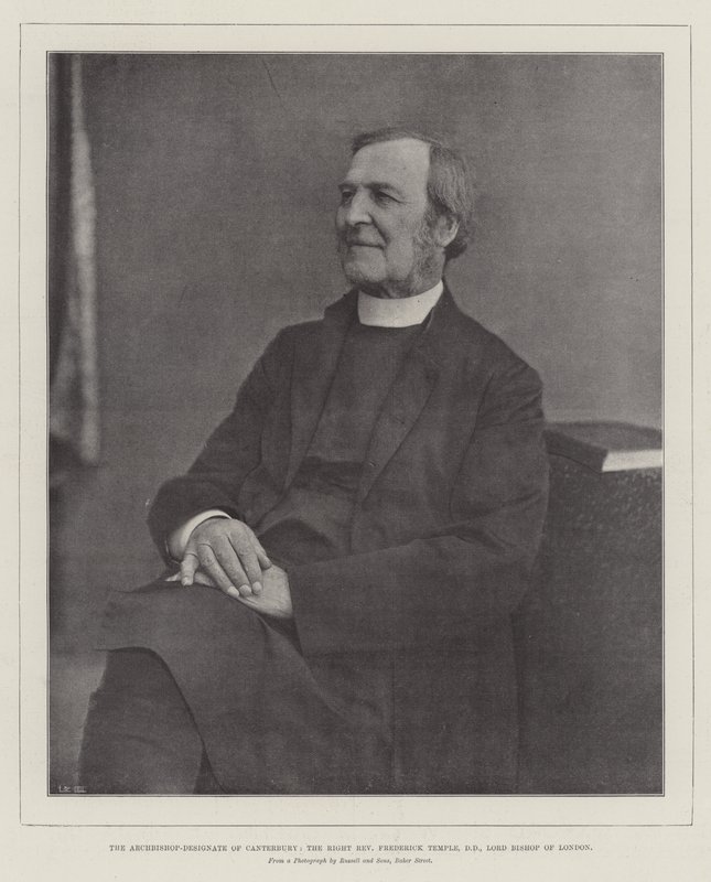 De aartsbisschop-aangewezen van Canterbury, de zeer eerwaarde Frederick Temple, DD, bisschop van Londen door English Photographer