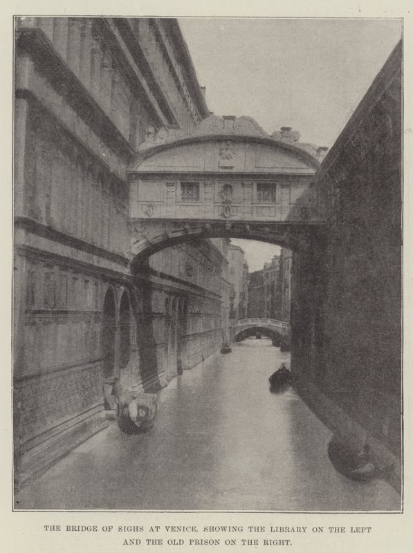 De Brug der Zuchten in Venetië, met de Bibliotheek links en de Oude Gevangenis rechts door English Photographer