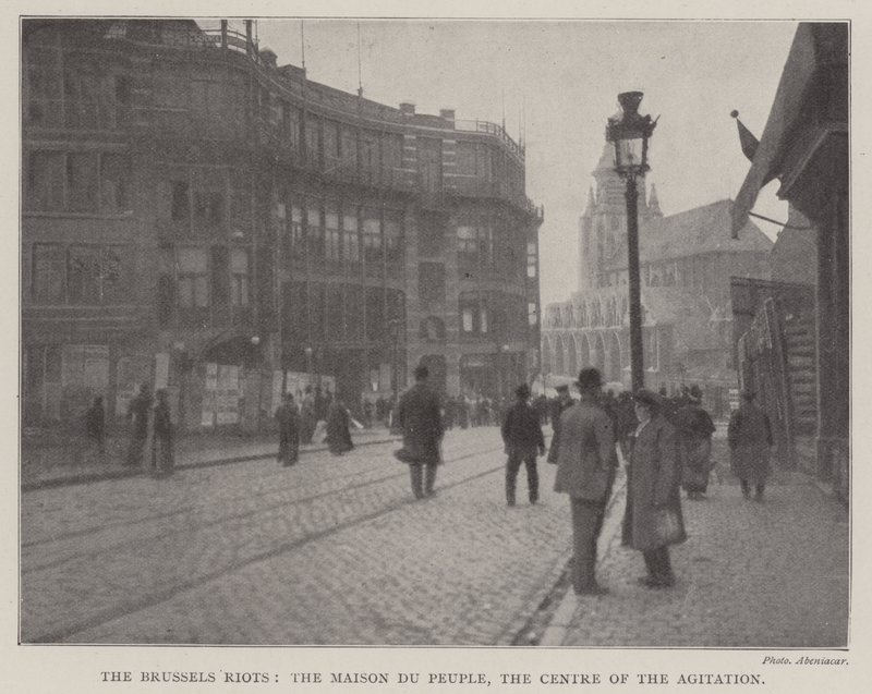 De Rellen in Brussel, het Maison du Peuple, het Centrum van de Onrust door English Photographer