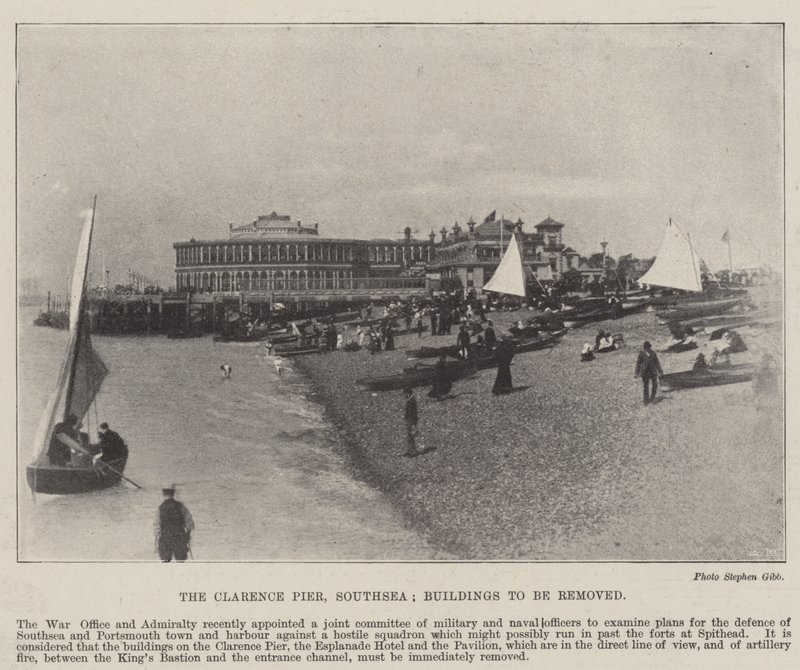 De Clarence Pier, Southsea, gebouwen die verwijderd moeten worden, 2 mei 1896 door English Photographer