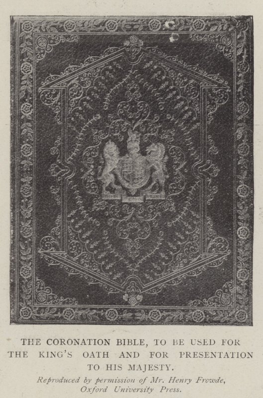De kroningsbijbel, te gebruiken voor de eed van de koning en voor presentatie aan Zijne Majesteit door English Photographer
