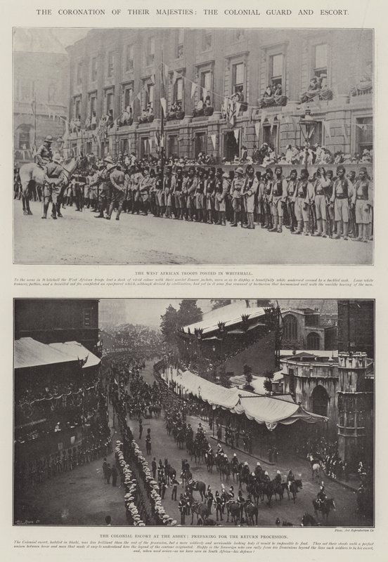 De Kroning van Hunne Majesteiten, de Koloniale Garde en Begeleiding door English Photographer