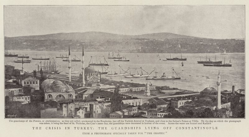 De crisis in Turkije, de bewakingsschepen voor Constantinopel door English Photographer