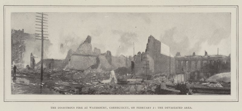 De rampzalige brand in Waterbury, Connecticut, op 2 februari, het verwoeste gebied door English Photographer