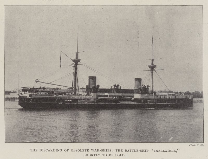 Het afdanken van verouderde oorlogsschepen, het slagschip Inflexible, binnenkort te koop door English Photographer
