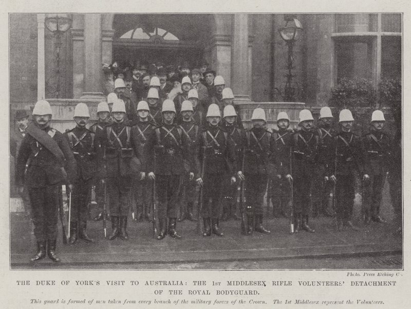 Het bezoek van de hertog van York aan Australië, het 1e Middlesex Rifle Volunteers detachement van de koninklijke lijfwacht door English Photographer