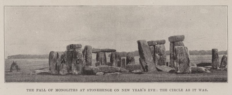 De val van monolieten bij Stonehenge op oudejaarsavond, de cirkel zoals hij was door English Photographer