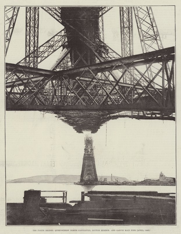 De Forth Brug, Queensferry Noordelijke Cantilever, Onderste Lid, en Garvie Hoofdpier (april 1889) door English Photographer