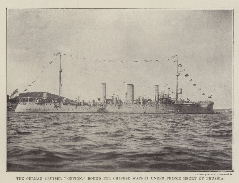 De Duitse kruiser Gefion, op weg naar Chinese wateren onder Prins Hendrik van Pruisen door English Photographer