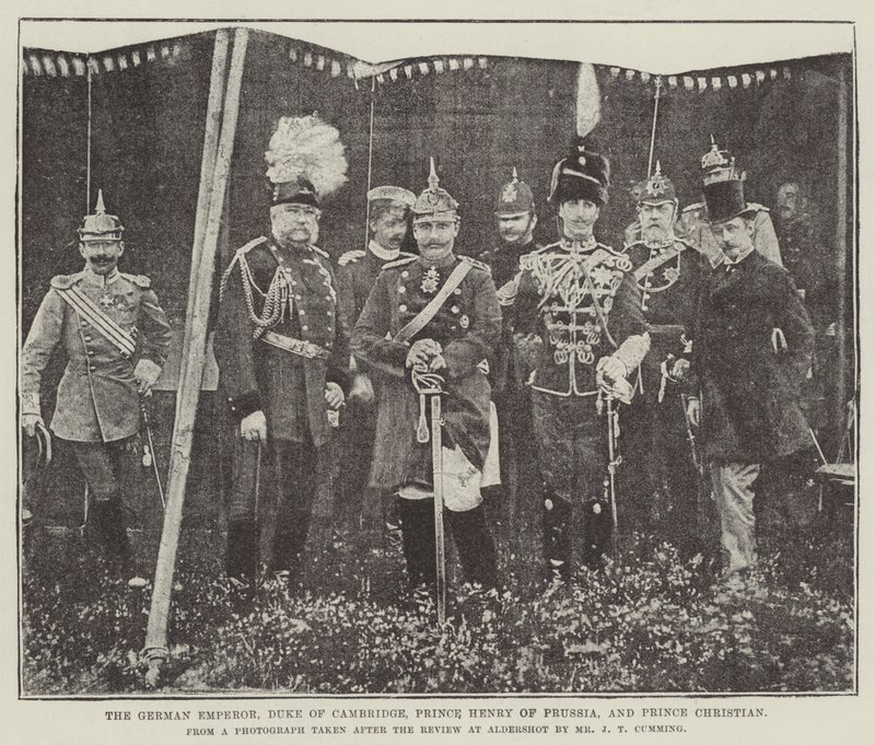 De Duitse Keizer, Hertog van Cambridge, Prins Hendrik van Pruisen, en Prins Christiaan door English Photographer