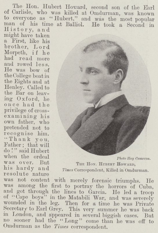 De Eerwaarde Hubert Howard, Times Correspondent, gedood in Omdurman door English Photographer
