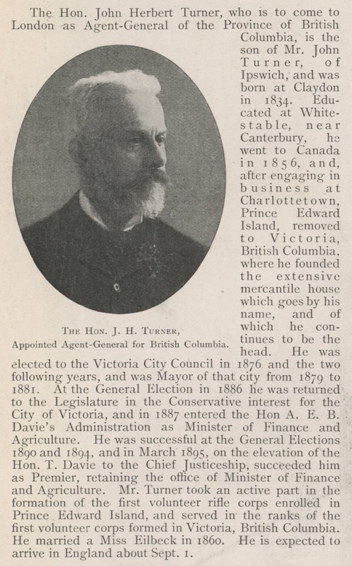 De Eerwaarde J H Turner, Benoemd tot Agent-Generaal voor Brits-Columbia door English Photographer