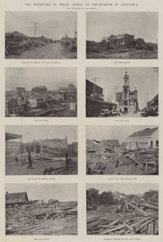 De orkaan in Texas, scènes van verwoesting in Galveston door English Photographer