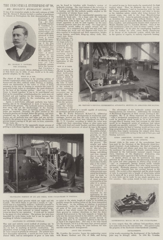 De industriële onderneming van 1898, de hydraulische verbinding van de heer Hooley door English Photographer