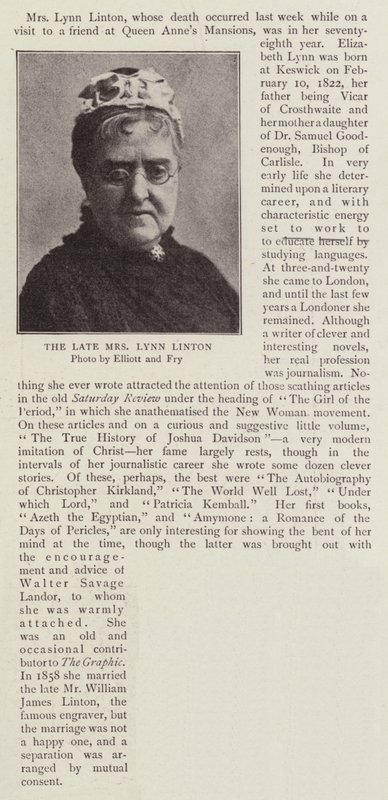 De overleden Mrs Lynn Linton door English Photographer