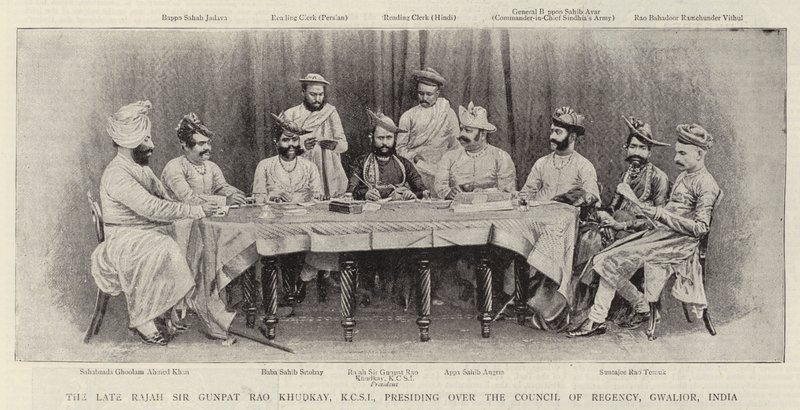 De overleden Rajah Sir Gunpat Rao Khudkay, KCSI, voorzitter van de Raad van Regenten, Gwalior, India door English Photographer