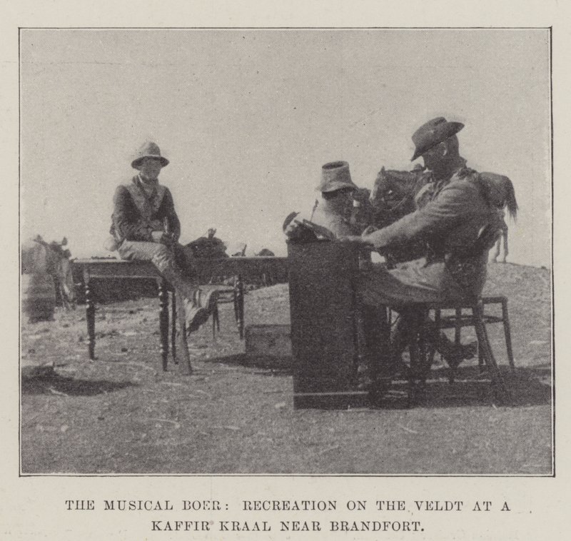 De muzikale Boer, recreatie op de Veldt bij een Kaffir Kraal nabij Brandfort door English Photographer