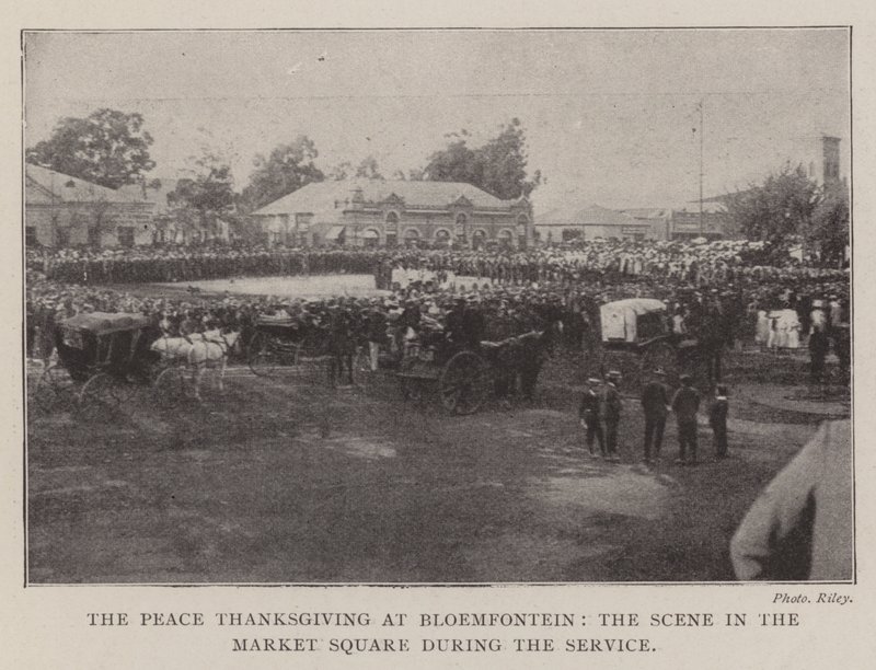 De Dankzegging voor de Vrede in Bloemfontein, de Scène op het Marktplein tijdens de Dienst door English Photographer