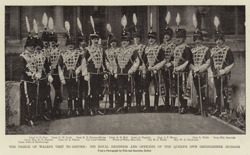 Het Bezoek van de Prins van Wales aan Oxford, zijn Koninklijke Hoogheid en Officieren van de Queen