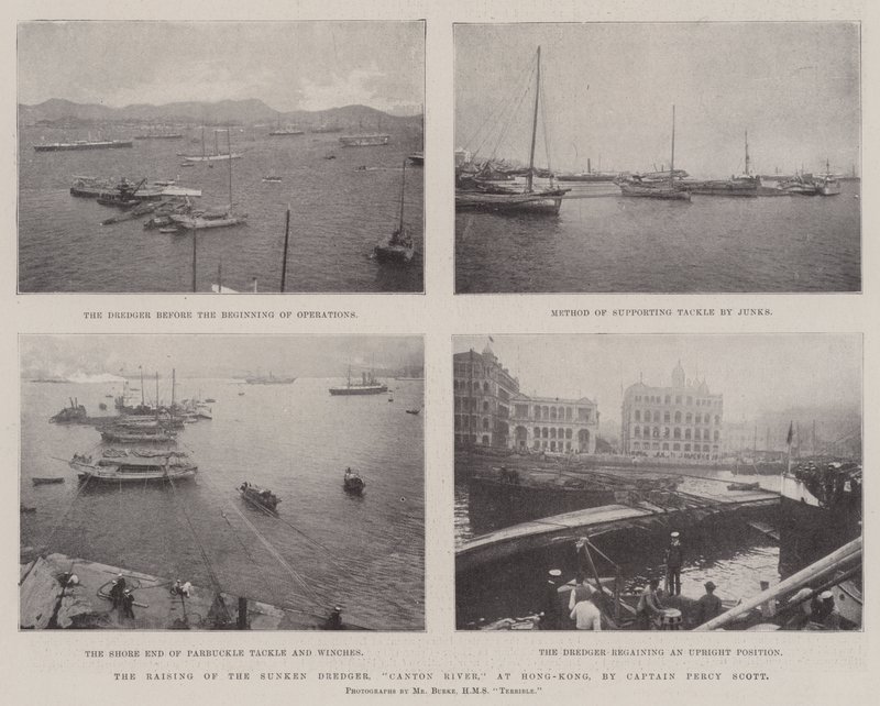 Het bergen van de gezonken baggermachine, Canton River, in Hong-Kong, door kapitein Percy Scott door English Photographer