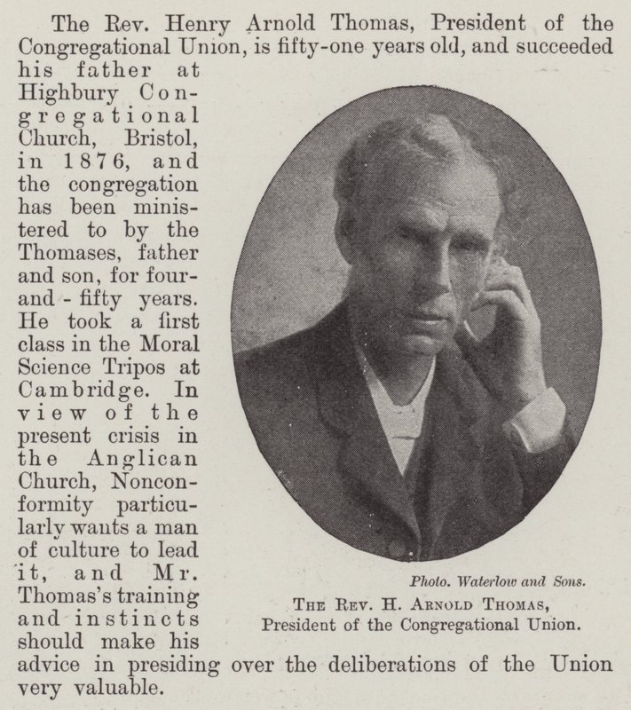 De eerwaarde H Arnold Thomas, voorzitter van de Congregational Union door English Photographer