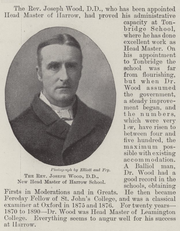De eerwaarde Joseph Wood, DD, nieuwe hoofdmeester van Harrow School door English Photographer
