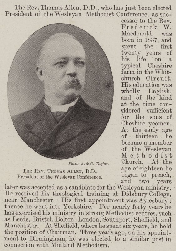 De eerwaarde Thomas Allen, DD, voorzitter van de Wesleyan Conference door English Photographer