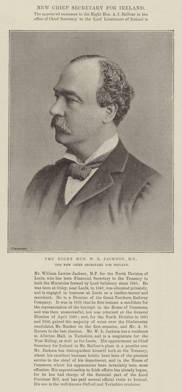 De zeer eerbiedwaardige W L Jackson, MP, de nieuwe hoofdsecretaris voor Ierland door English Photographer