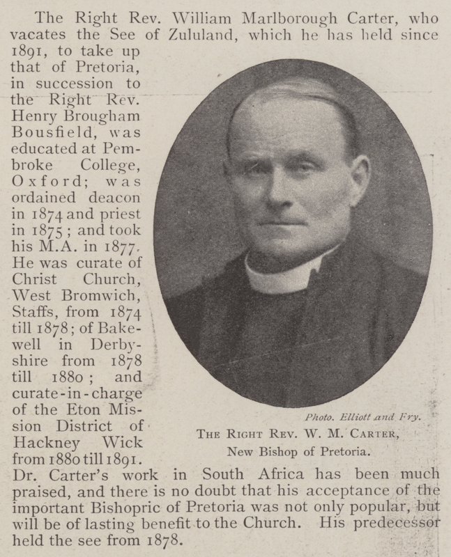 De Zeer Eerwaarde W M Carter, Nieuwe Bisschop van Pretoria door English Photographer