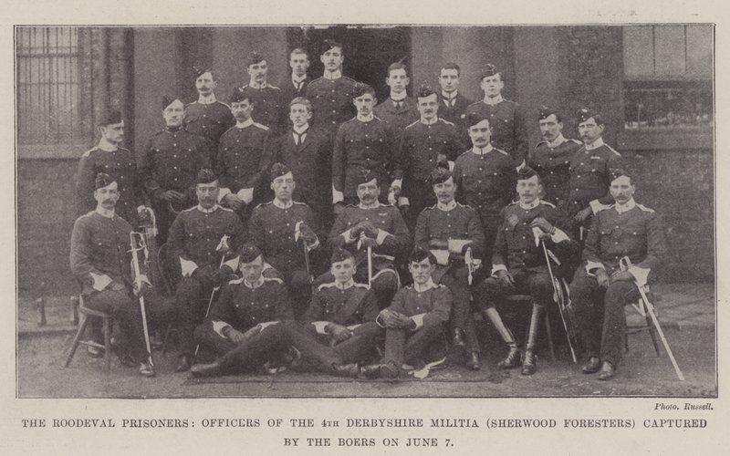 De Roodeval-gevangenen, officieren van de 4e Derbyshire Militie (Sherwood Foresters) gevangen genomen door de Boeren op 7 juni door English Photographer