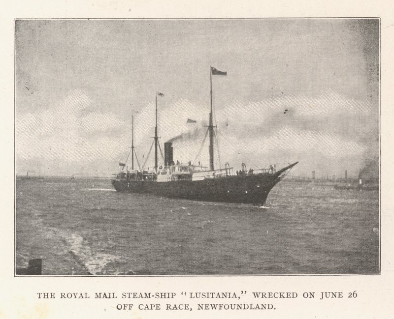 Het Koninklijke Poststoomschip Lusitania, vergaan op 26 juni bij Cape Race, Newfoundland door English Photographer