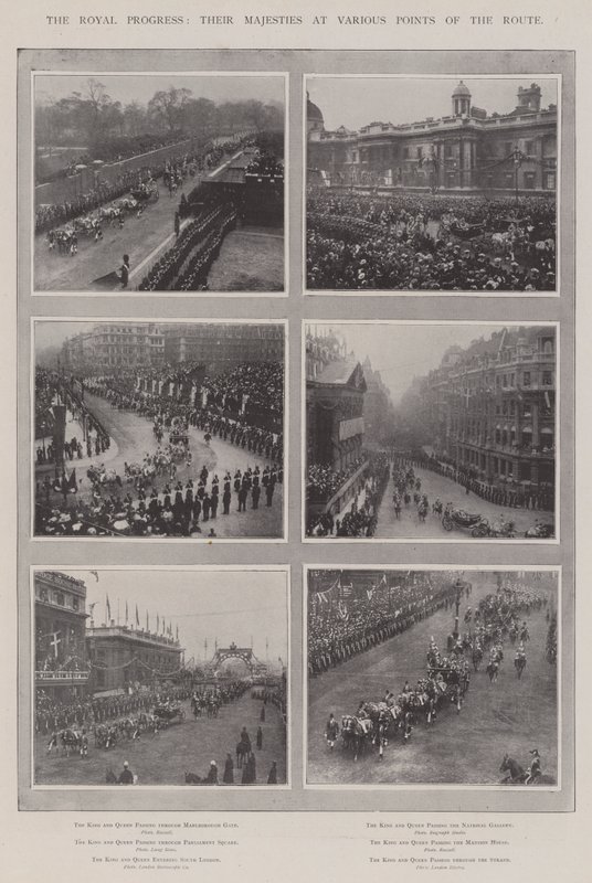 De koninklijke voortgang, hun Majesteiten op verschillende punten van de route door English Photographer