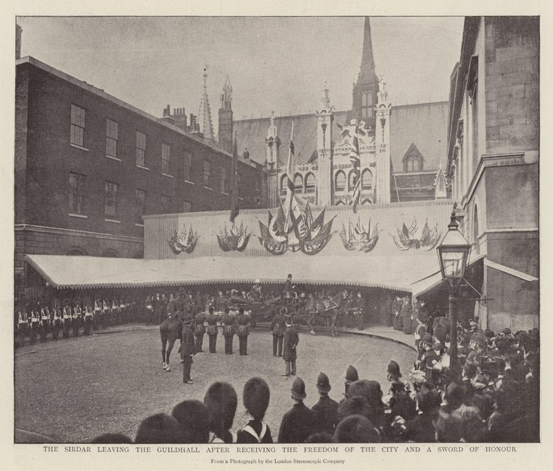 De Sirdar verlaat het Guildhall na het ontvangen van de vrijheid van de stad en een erezwaard door English Photographer