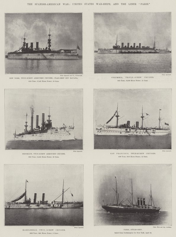 De Spaans-Amerikaanse oorlog, Amerikaanse oorlogsschepen en de lijnboot Paris door English Photographer