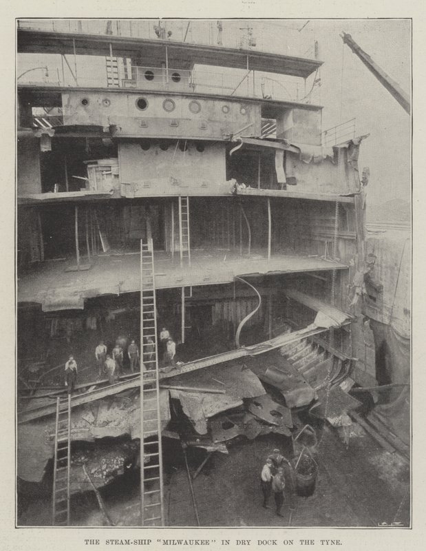 Het stoomschip Milwaukee in droogdok aan de Tyne door English Photographer