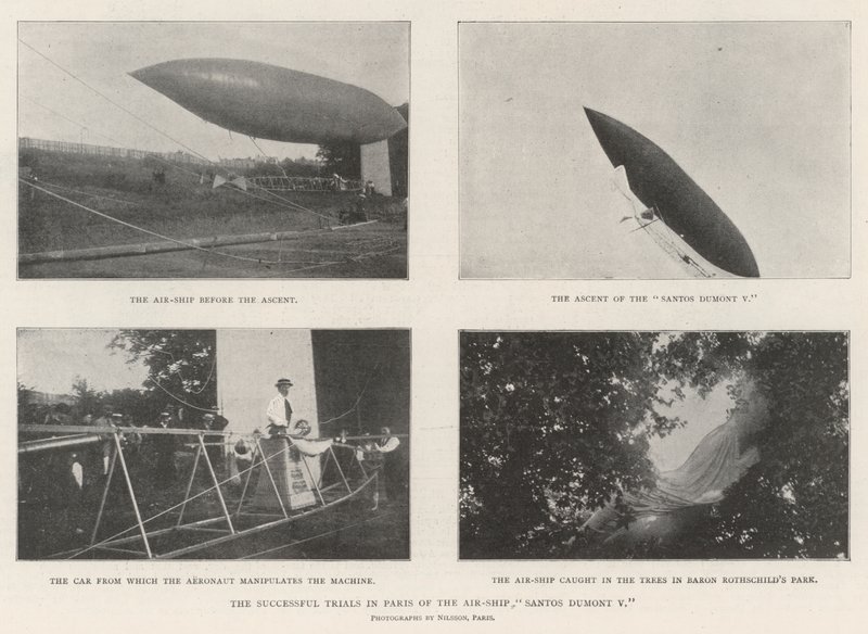 De Succesvolle Proeven in Parijs van het Luchtschip Santos Dumont V door English Photographer