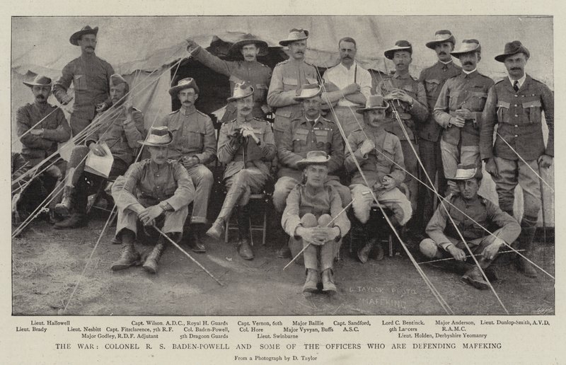 De oorlog, kolonel R.S. Baden-Powell en enkele officieren die Mafeking verdedigen door English Photographer