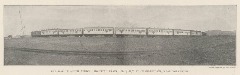 De oorlog in Zuid-Afrika, hospitaaltrein nr. 3 H, in Charlestown, nabij Volksrust door English Photographer