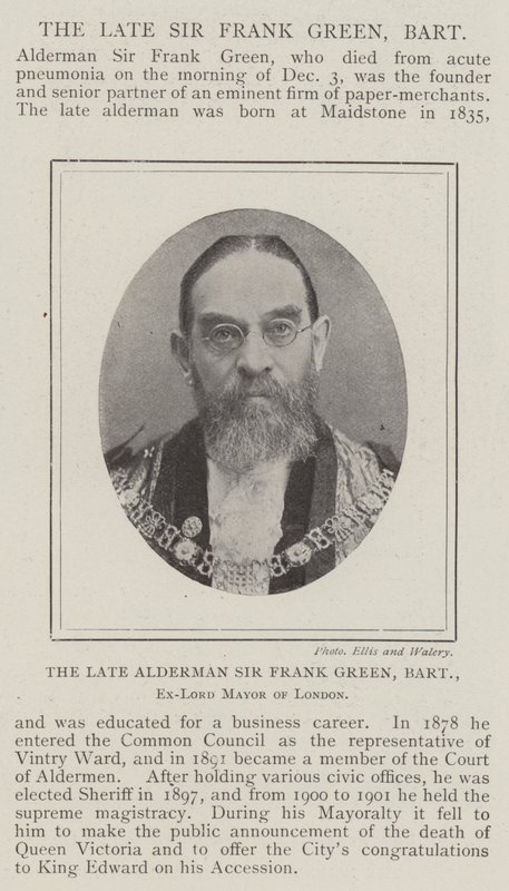 De overleden Wethouder Sir Frank Green, Baronet, Voormalig Burgemeester van Londen door English Photographer
