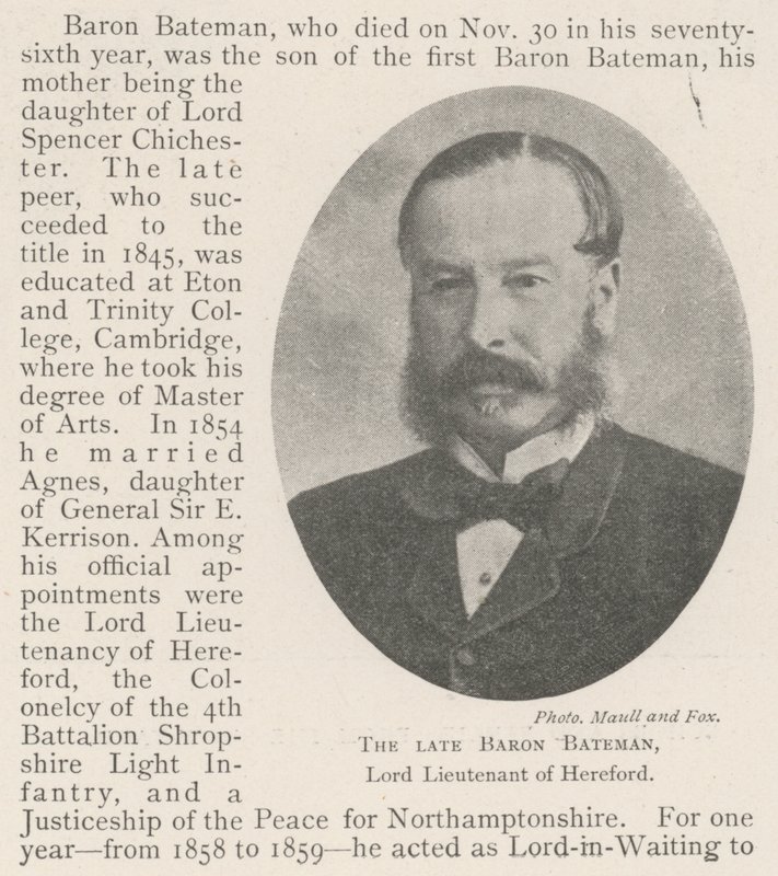 De overleden Baron Bateman, Lord Lieutenant van Hereford door English Photographer