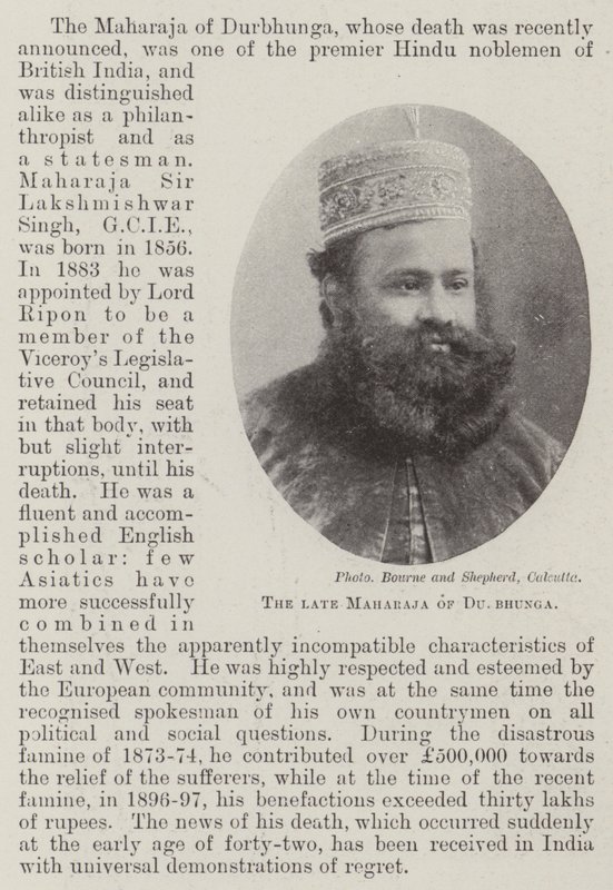 De overleden Maharaja van Durbhunga door English Photographer