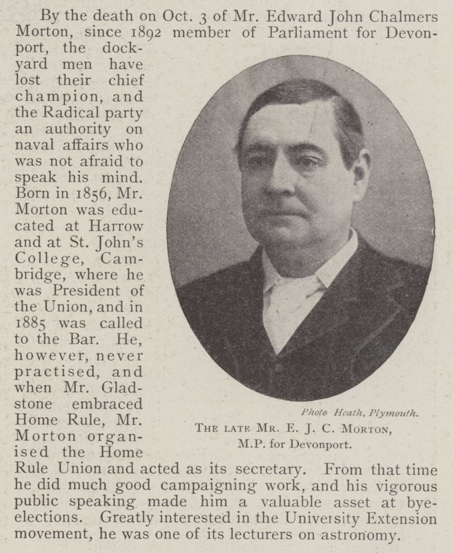 De overleden Mr E J C Morton, parlementslid voor Devonport door English Photographer