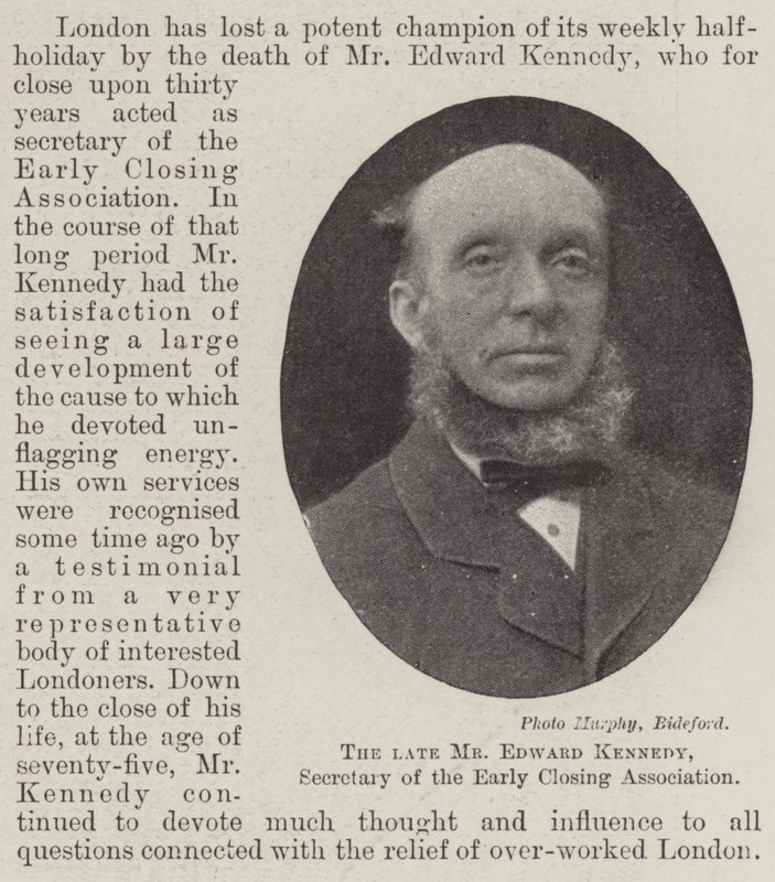 De overleden heer Edward Kennedy, secretaris van de Early Closing Association door English Photographer