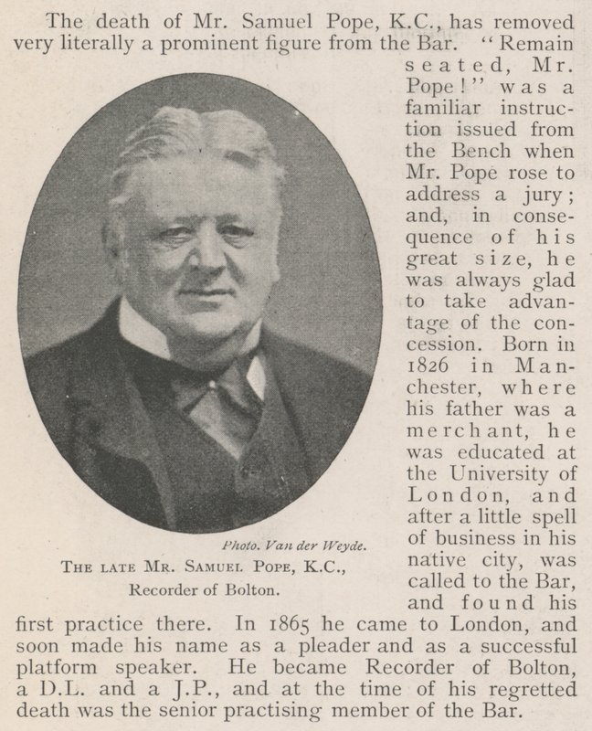 De Wijlen Meneer Samuel Pope, KC, Recorder van Bolton door English Photographer