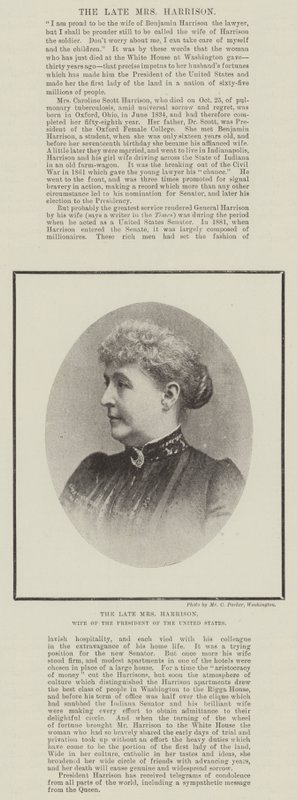 De overleden Mrs. Harrison, vrouw van de president van de Verenigde Staten door English Photographer