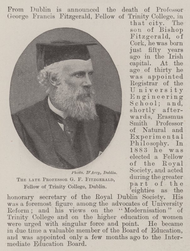 De overleden professor G F Fitzgerald, Fellow van Trinity College, Dublin door English Photographer